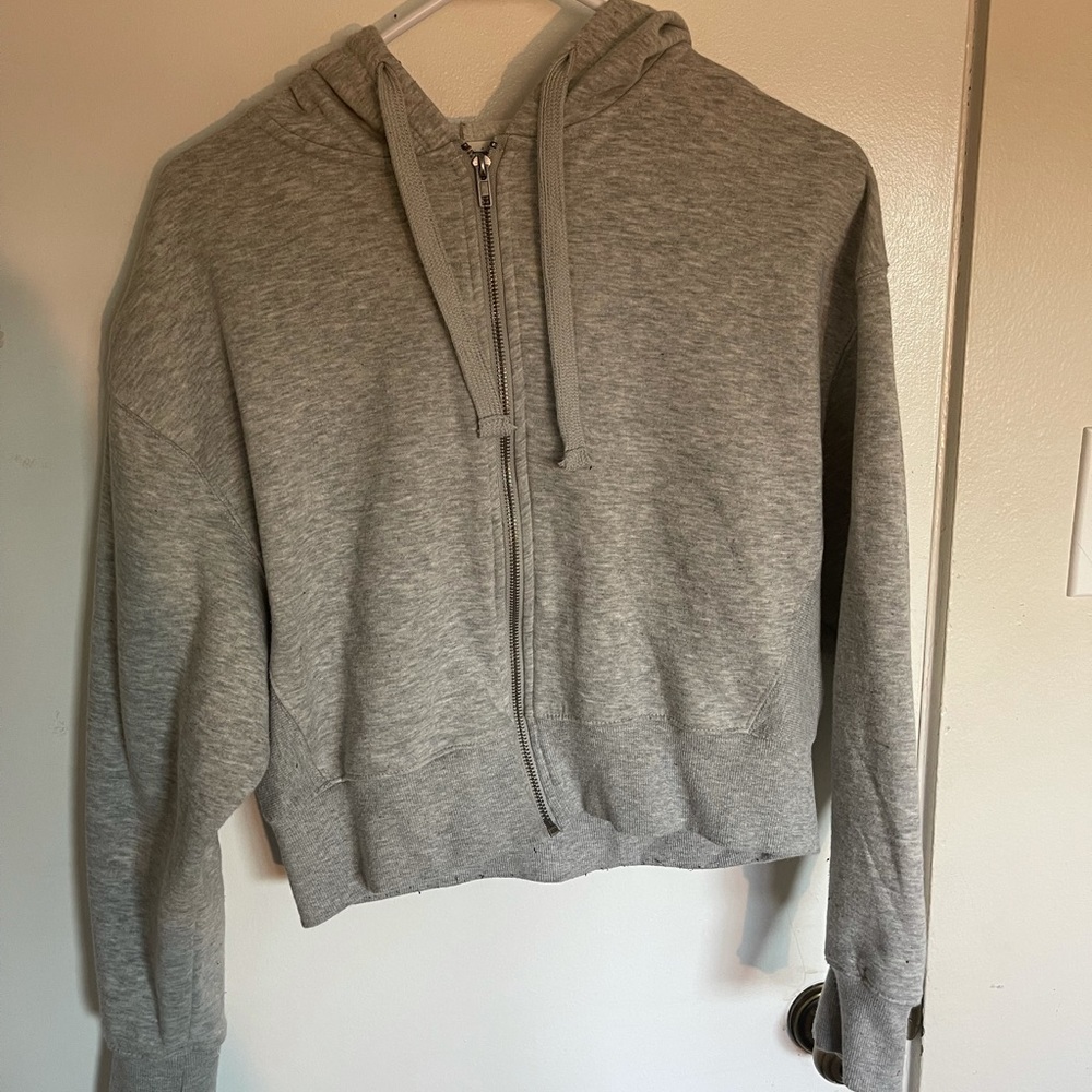 Basic Gray Cropped Zip Up Hoodie